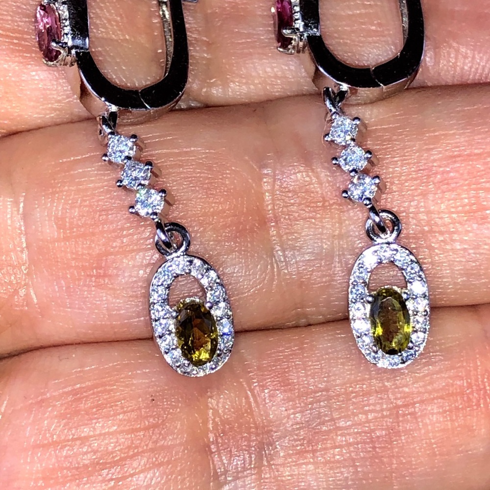 Genuine Tourmaline Cubic Zirconia Earrings - Picture 6 of 7
